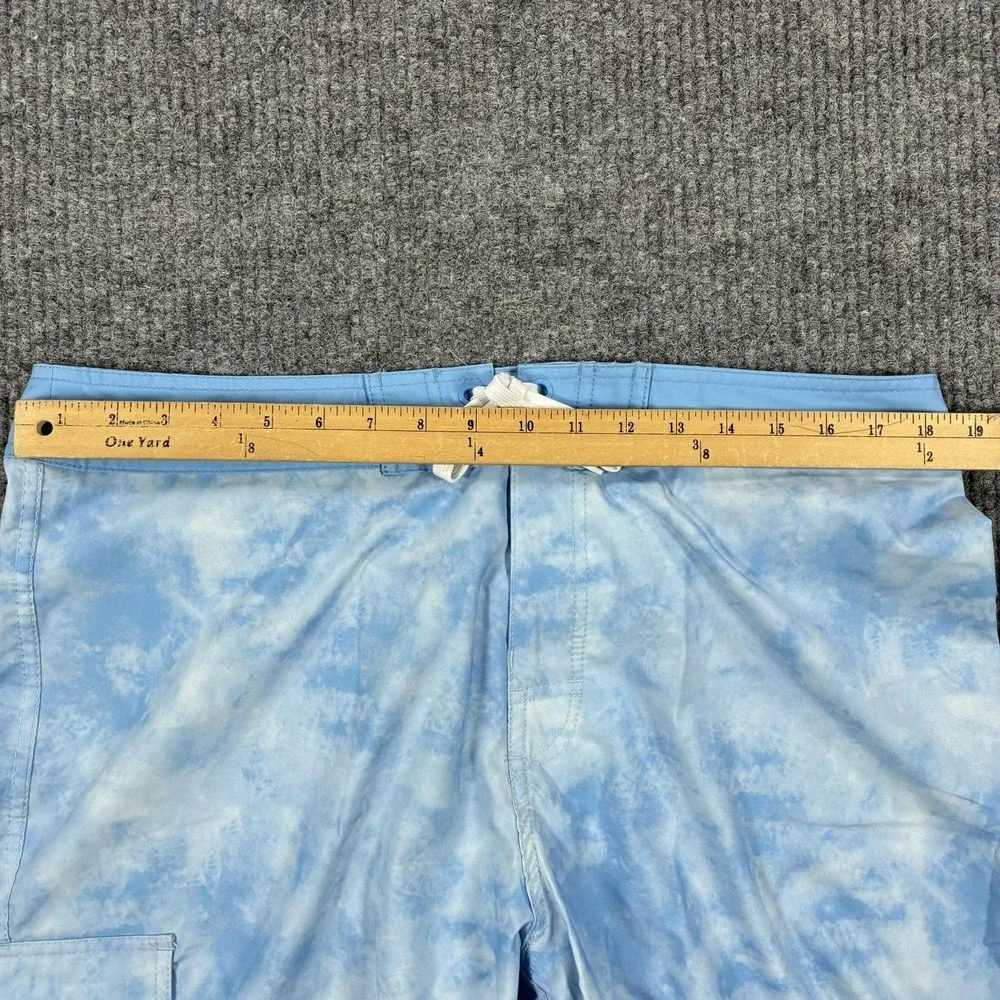American Tall Board Shorts Mens 38 Blue Tie Dye Cargo Swim Trunks Drawstring